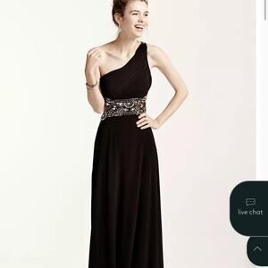 Black and gold one shoulder prom dress